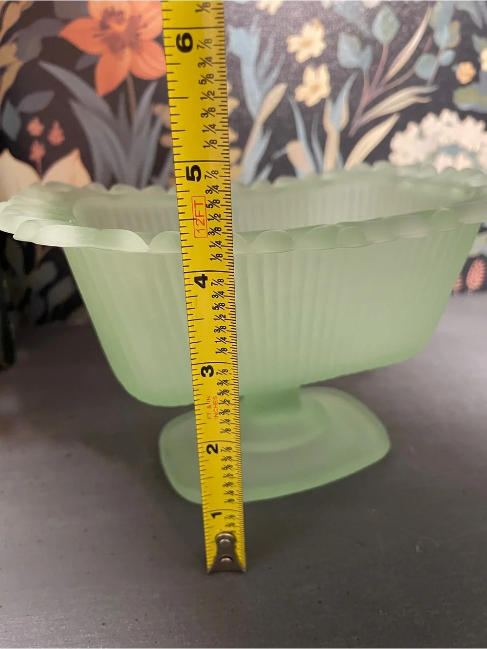 Frosted Sea Green Pedestal Compote Candy Dish MCM Vintage